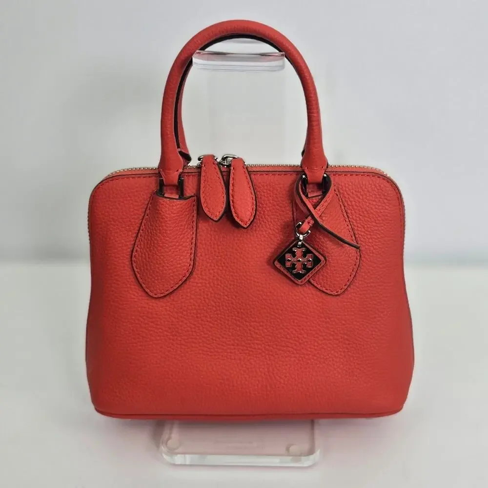 Tory Burch Mini Swing Leather Satchel Bag Lava Orange Crossbody Top Handle